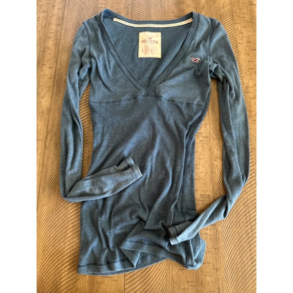 Hollister Tops - VINTAGE Hollister Co. Blue Ribbed Long Sleeve - Laguna Beach Y2K Aesthetic